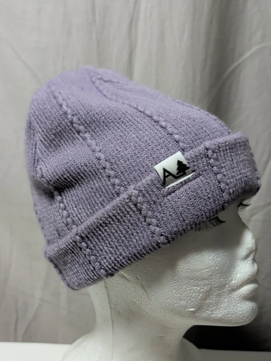 Adult Lavender Cable Knit Beanie Hat - Logo Cottage Core Beachy Vacation