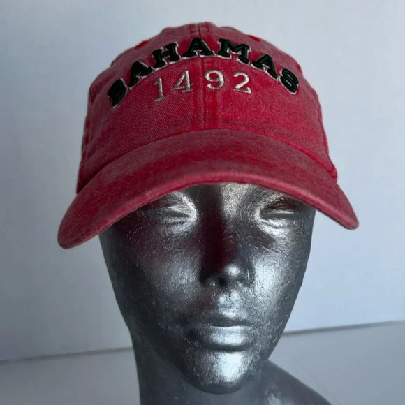 Bahamas 1492 Red Baseball Cap Souvenir Hat Vacation Travel Adjustable Unisex