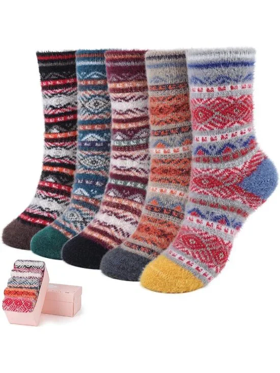Cozy Fuzzy Winter Socks - 5 Pairs of Comfy Warm Socks, Perfect Birthday Gift for