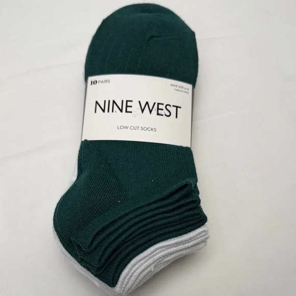 Nine West Women’s Casual Socks‎ - 10 pair 4 color Dark Green, White, beige, grey
