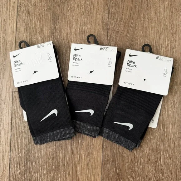 Nike Spark Socks Lot Women 7.5-9 Youth 6-7.5 Black Dri-FIT Lightweight Running