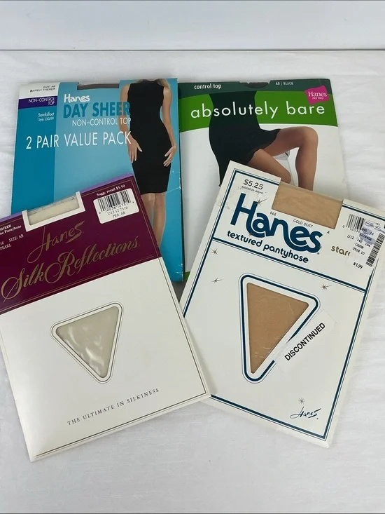 Lot of 4 Vtg Hanes Silk Reflections and More Pantyhose Size AB Control Top