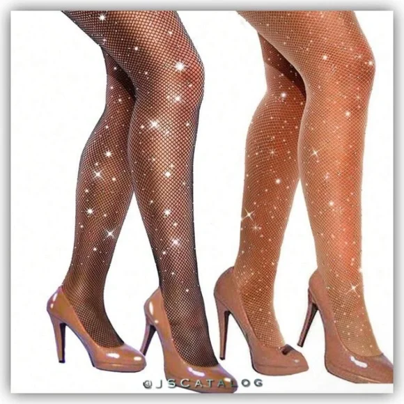 Sparkling Fishnet Tights - Brown (or dark tan)