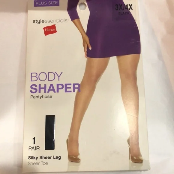 Hanes Style Essentials black Body Shaper silky sheer plus Pantyhose‎ size 3X/4X