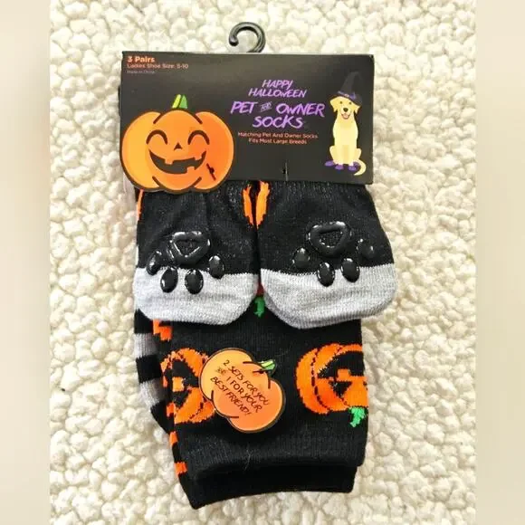 Happy Halloween pet and owner socks 3 pair - 2‎ ladies 1 pet ladies size 5-10