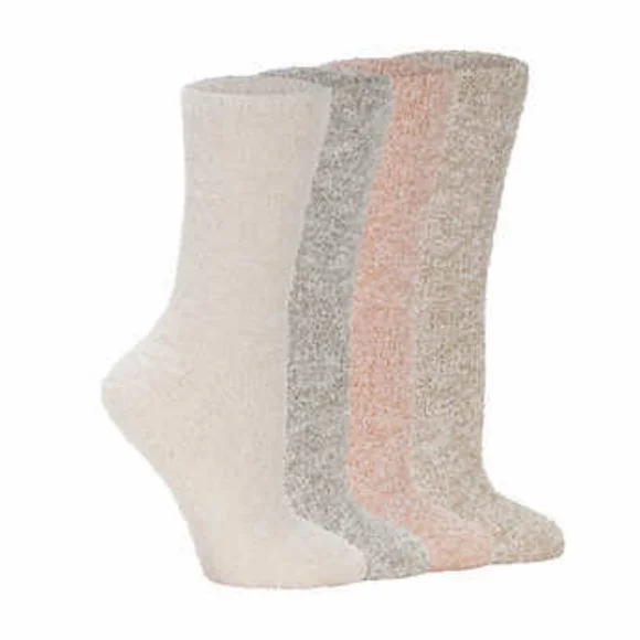 LEMON Women's Cozy Soft Casual Crew Fuzzy Socks 4 Pairs