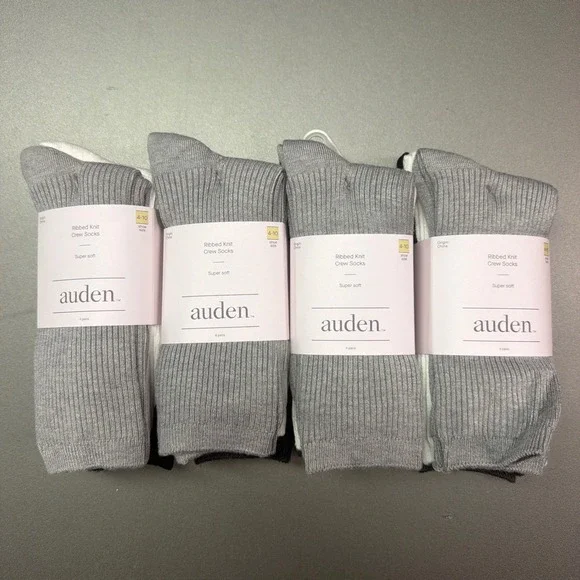Auden Ribbed Knit Crew Socks 16 Pairs Multi Pack Black White Gray Size 4-10 NEW