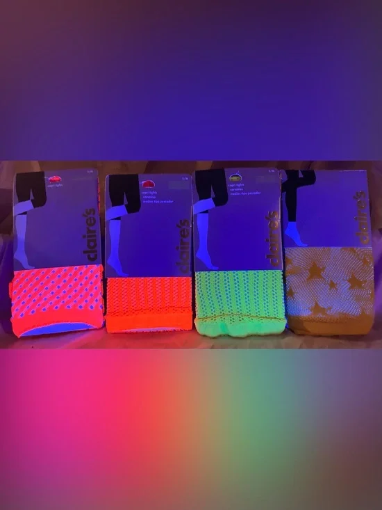 4 Pairs Claire’s Tights, 3 Are Blacklight Reactive