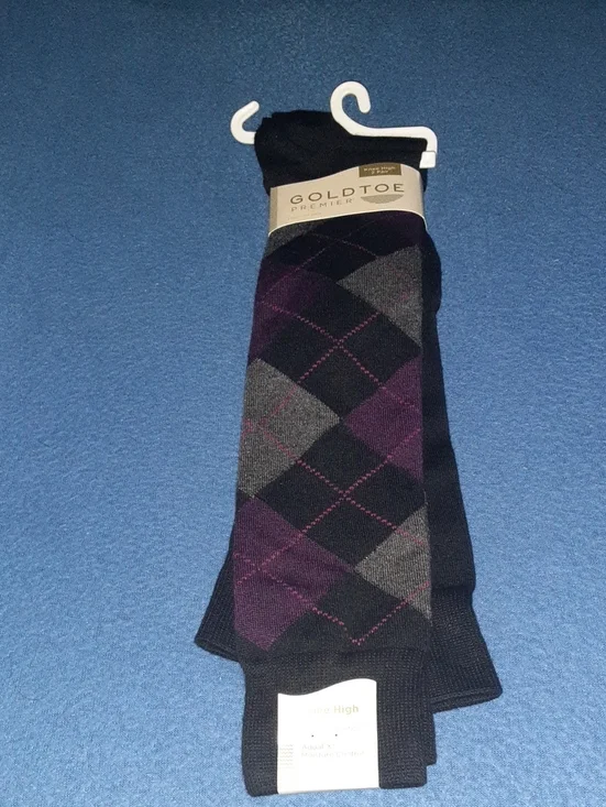 Gold Toe Women's Black, Gray & Purple Argyle Dress Socks