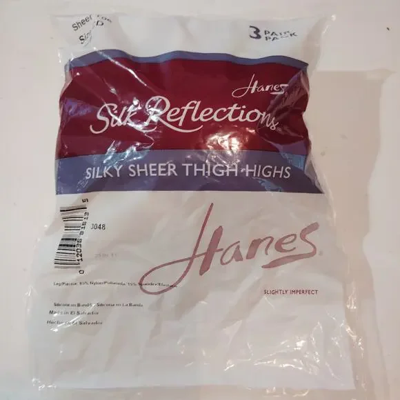 Hanes Silk Reflections Silky Sheer Thigh High Stockings Pearl Size CD 3-Pack