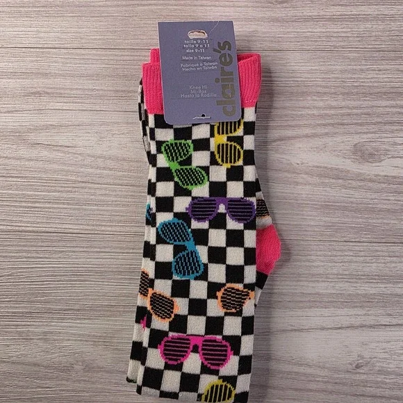 Claire's Knee High‎ Socks Sunglasses Checkerboard Multicolor Size 9-11 NWT Retro