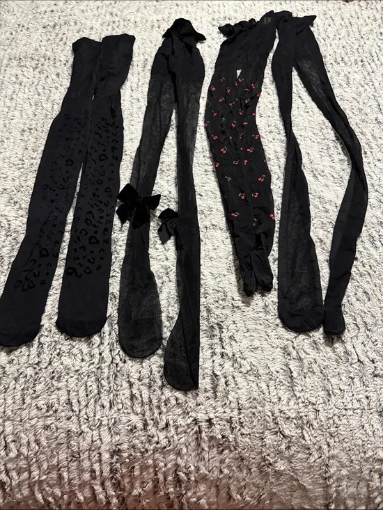 Pack of Women's Black Patterned & Embellished Tights