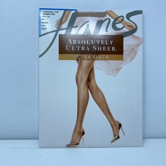 Hanes Womens Size F Natural Absolutely Ultra Sheer Control Top Pantyhose 707