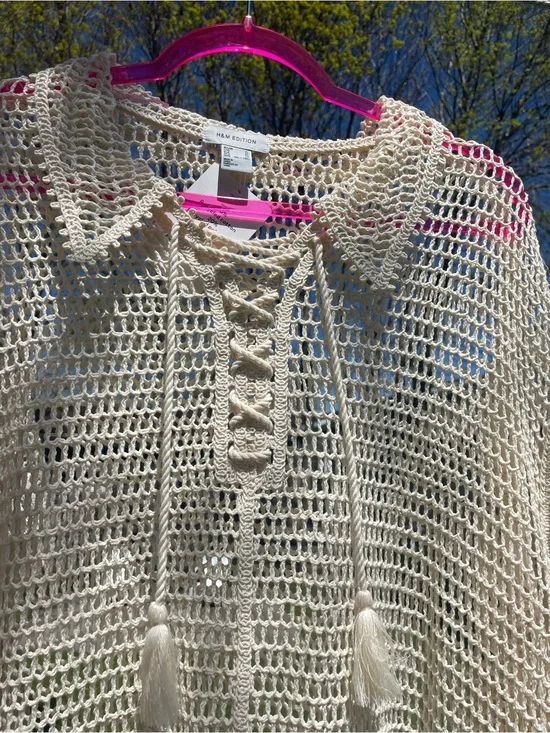 H&M Cream Crochet Lace-Up Tunic