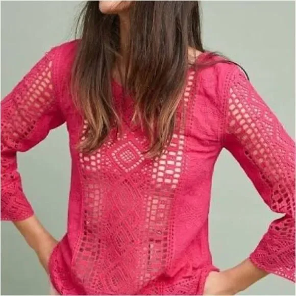 Blue Tassel Shavonne Lace Top Fuschia Pink {M}