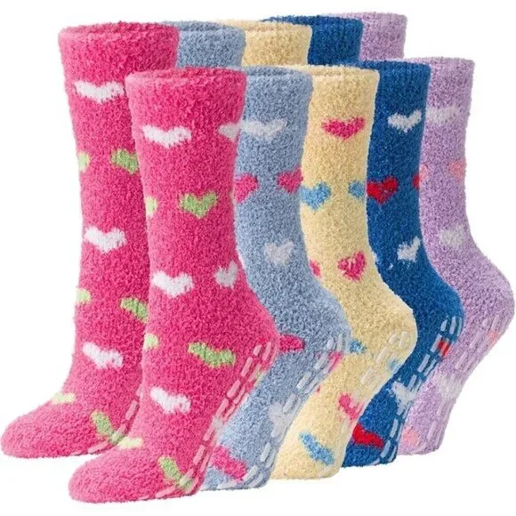 Debra Weitzner Fuzzy Non-Slip Socks Cozy Winter Fleece 5/6 Pairs for Women