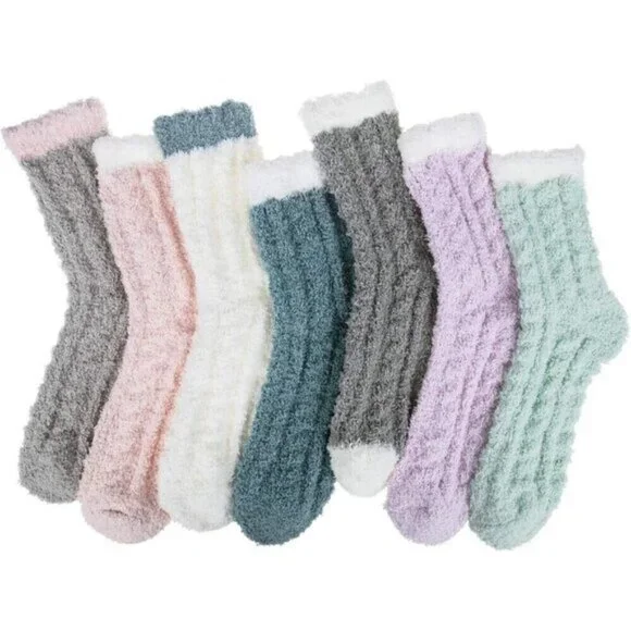 7-Pair Women’s Fuzzy Socks Cozy Fluffy Warm Christmas Gift Set