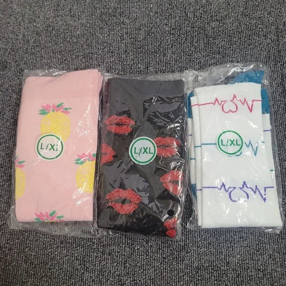 Unbranded Size L/XL Compression Socks 3 Pair Pineapple Lips EKG Heart Bundle