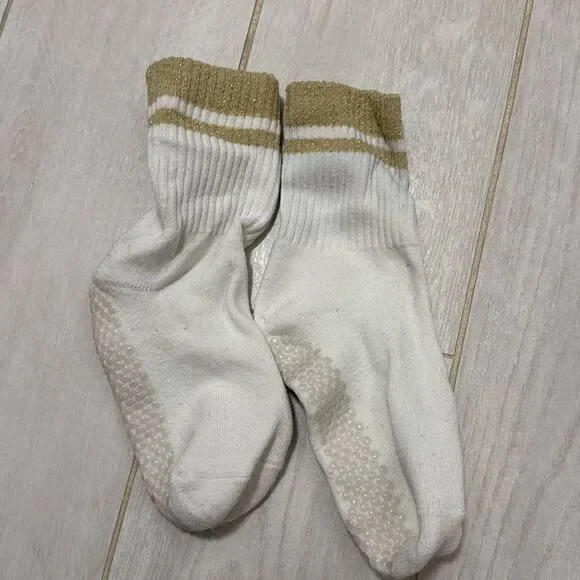 OS sparkle gold Pilates grip socks. Join the club