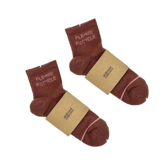 SET OF‎ 2 Girlfriend Collective Please Recycle Crew Socks Terracotta Size 2 NWT