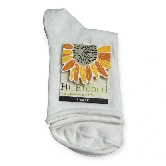 Hue HUEtopia Womens Socks One Size White Roll Top Shortie‎ Socks New