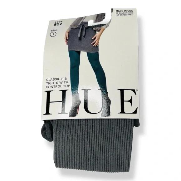 HUE Rib‎ Tights with Control Top Womens Size 1 Steel Gray