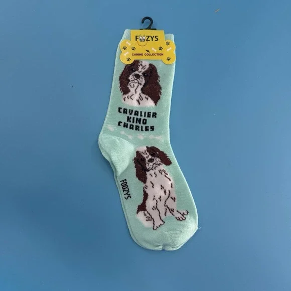 Foozys Cavalier King Charles Dog Crew Socks Size 9–11 EU 36–46