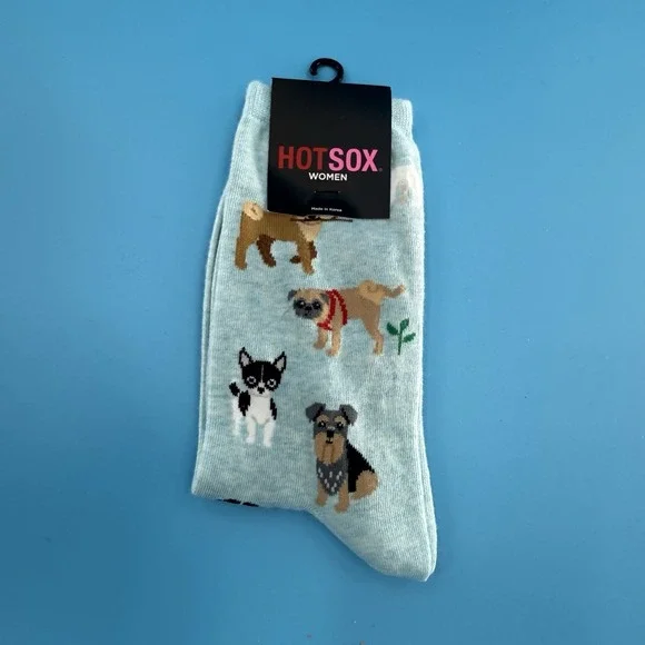Hot Sox Women's Dog Print Crew Socks Light Blue Mixed Breeds Size 9–11 New