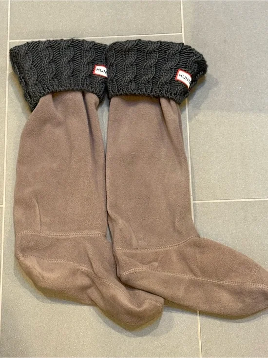 Hunter Grey Fleece Sock Liners with Charcoal Knit Cuffs