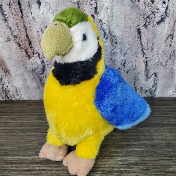 Toys R Us Plush Macaw Parrot Bkue Yellow Green Plush‎ Stuffed Animal Bird 9.5