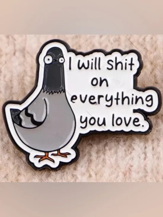 Novelty Pigeon Enamel Pin - Gray - NEW