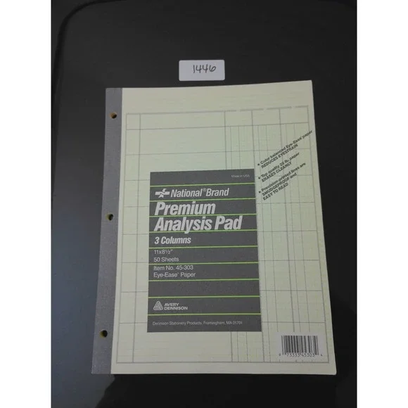 National Brand Premium Analysis Pad Unisex 11x8.5 Green 3 Column 50 Sheet 45-303