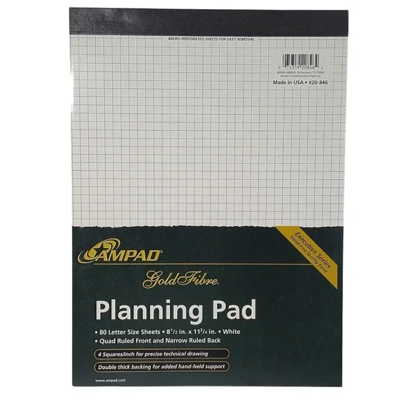 Ampad Gold Fibre Planning Pad Quad Ruled Front Narrow Ruled Back White 80 Sheets