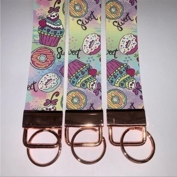 Sweets & treats faux leather wristlet keychain new