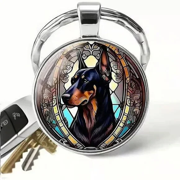 Stainless Steel DOBERMAN PINSCHER Dog Keyring Keychain Accessory