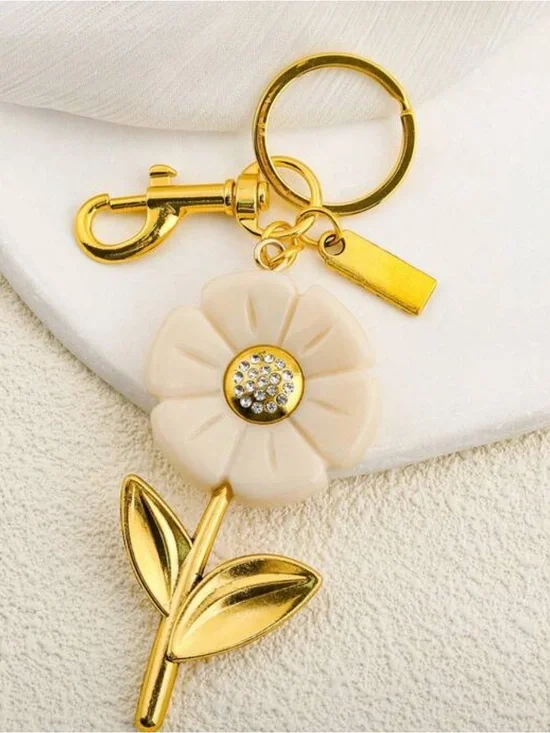 Gold & Cream Flower Keychain Charm - Women's Accessory
