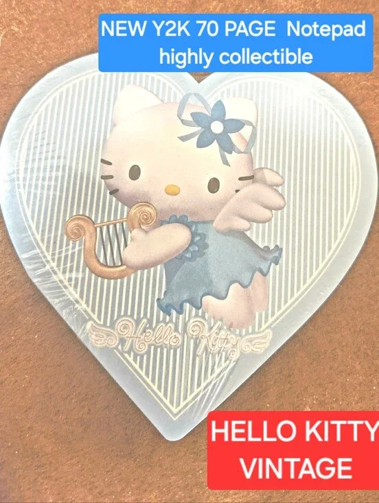 HELLO KITTY Y2K Memo Pad BLUE ANGEL Heart SHAPED sealed NEW 70 PAGE NOTE COLLECT