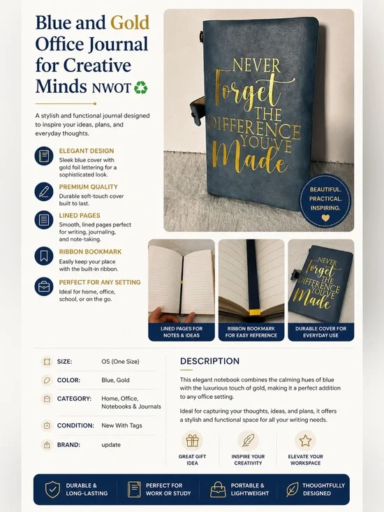 Blue and Gold Office Journal for Creative Minds NWOT♻️