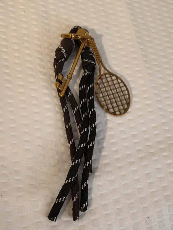 Tennis & Key Keychain with Brown and Black Braided Straps