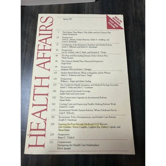 Health Affairs Spring 1995 Journal‎ Magazine Public Clinton Health Reform Debate