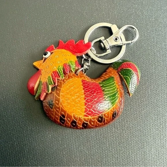 Artisan Leather‎ Rooster Chicken Bag Charm Keychain  NWOT