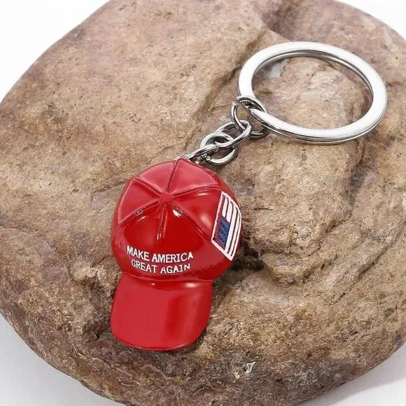 NWT Baseball Cap Keychain Metal Key Chain American Flag Red MAGA NWT