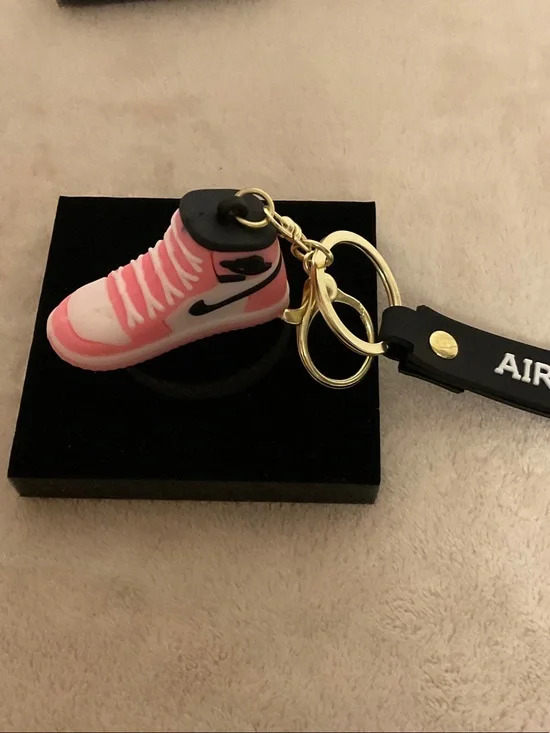 Nike Pink and White Mini Sneaker Keyring with Gold Hardware