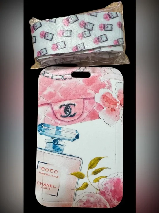 Pink Floral ID holder with lanyard