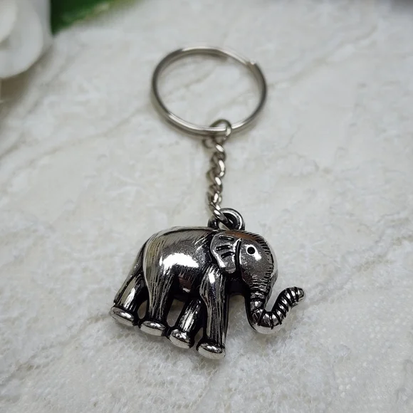 Silver Toned Elephant Keychain