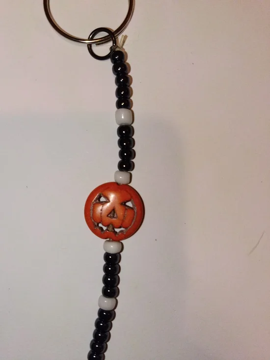 Kids Halloween Pumpkin Beaded Keychain - Orange & Black