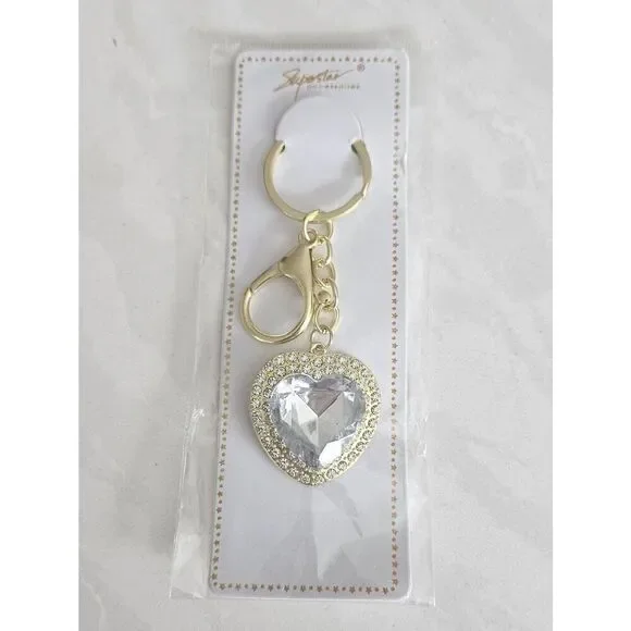 Crystal & Gold Heart Keychain
