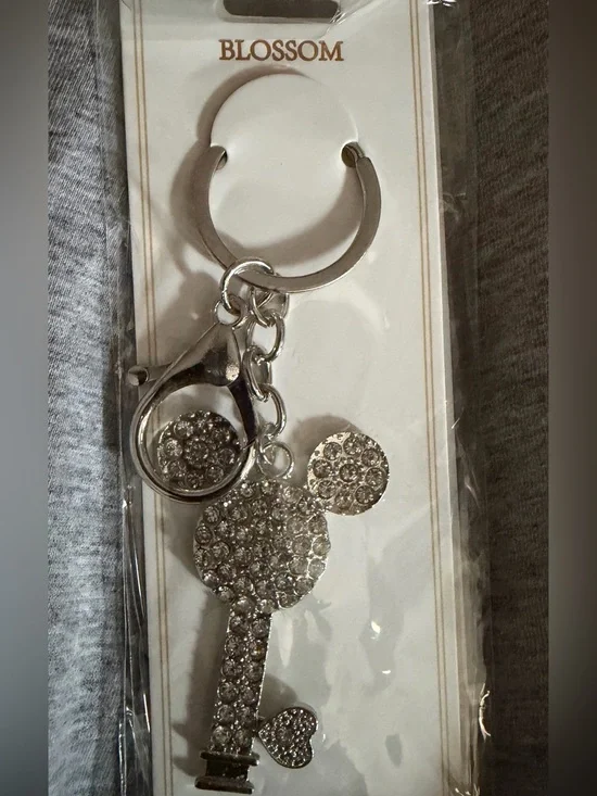 Blossom Silver Crystal Mickey Key Charm Keychain