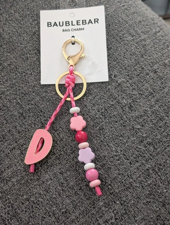 BaubleBar Pink Letter D Beaded Bag Charm