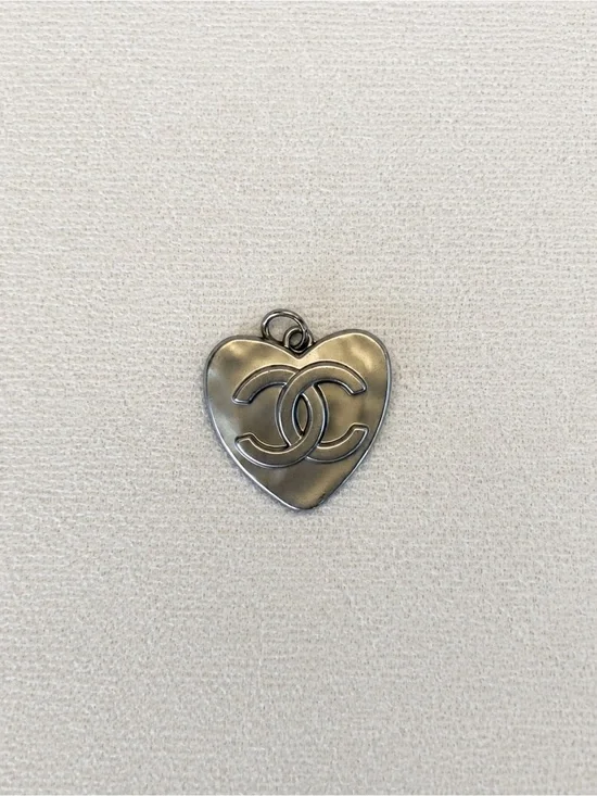 Silver Heart CC Logo Charm Pendant